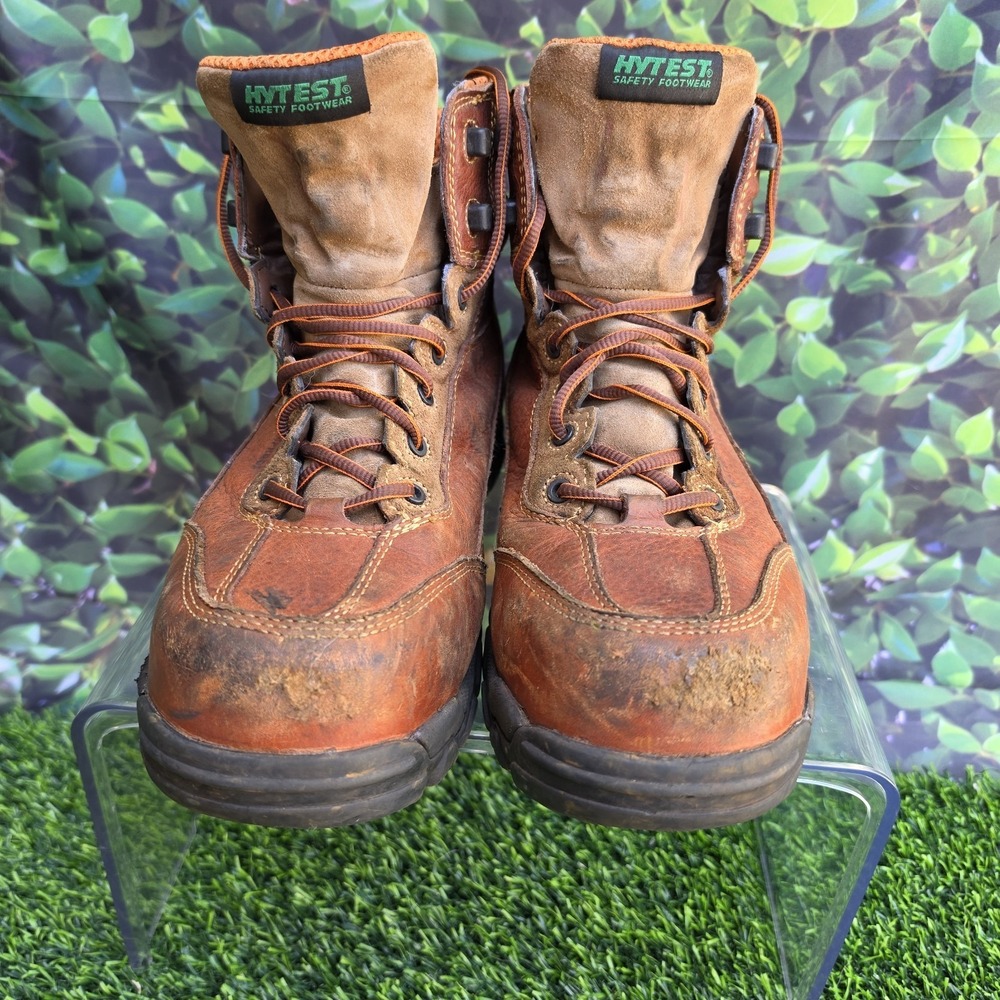 HyTest Steel Toe Work Boots Brown Leather EH Safety Men's 10.5 Wide